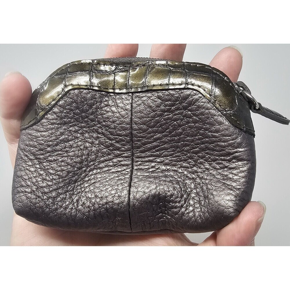 Brighton Heart Change Coin Holder Silver Metallic Pebbled Leather 4.5"x3.5" - Picture 4 of 12